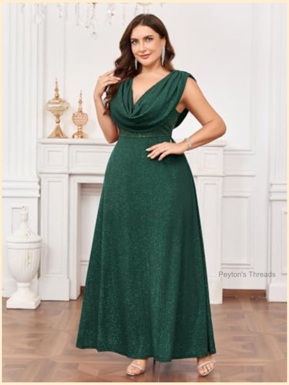 Plus Size Sequined Cowl Neck Maxi Dress with Glitter Skirt - Picture 6 of 7